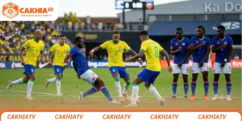 Ngôi Sao MU Cunha Lập Cú Đúp, Brazil Hạ Haiti Dễ Dàng 2 Các cầu thủ Brazil phối hợp tấn công trước hàng thủ Haiti