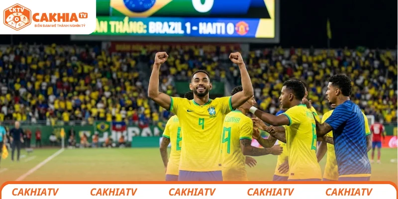 Ngôi Sao MU Cunha Lập Cú Đúp, Brazil Hạ Haiti Dễ Dàng 1 Cunha ăn mừng bàn thắng mở tỷ số cho tuyển Brazil